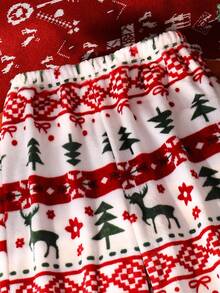 少女印花羊毛裤，舒适宽松直筒裤，圣诞图案印花，秋冬 - 白色 - 查看 6