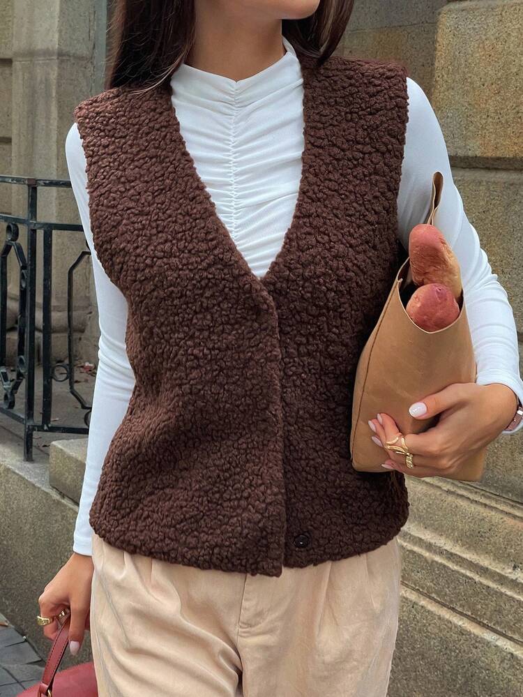 Women's Casual Sleeveless Solid Color Jacket, Autumn Vest Women Coats