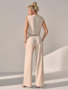 CLARA VERO Women Two Pieces Outfits Vest And Pant Sets - Beige - View 2