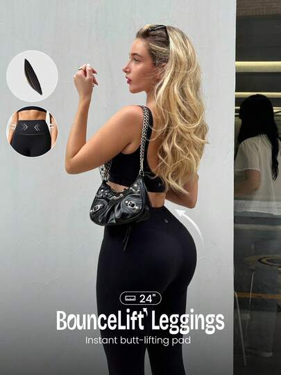 GLOWMODE 24" FeatherFit™ Shape It Up Booty Boosting Shaping Removable Butt Pads No Front Seam Insta Cinch Tummy Control Leggings Low-Impact Yoga Pilates Barre Studio Daily Casual Wear Fall Winter