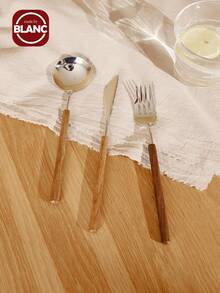 Madebyblanc 1件北欧风格304镜面西式餐具，304不锈钢牛排刀叉，便当饭勺