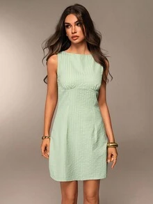 Avantive Váy ngắn đi biển họa tiết sọc chữ A không tay mùa hè mới dành cho nữ - màu xanh lá - Xem 4