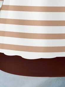 SHEIN LUNE 女士休闲简约条纹圆领长袖宽松卫衣，适合秋冬季节穿着，纽约秋季条纹长袖女装 - 棕色 - 查看 4