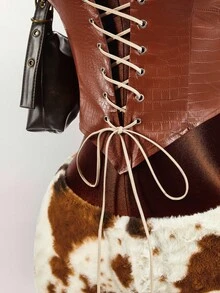 Y2K Amplova Women's Sexy Criss-Cross Backless Halter Neck Top, Summer Rodeo Cowgirl Brown 2 Piece Set - Brown - View 8