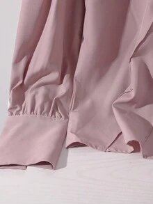 Franclia Women's Solid Color Stand Collar Puff Sleeve Elegant Blouse - Dusty Pink - View 6