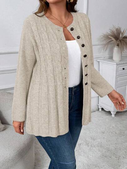Plus Size Solid Color Minimalist Casual Long Sleeve Cardigan Winter Fall Autumn