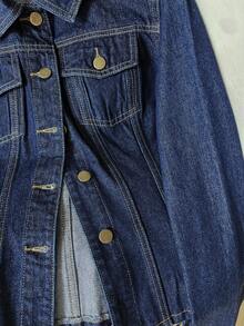 GlowEve 女士休闲宽松单排扣长袖牛仔夹克秋季 - 藍色 - 查看 6