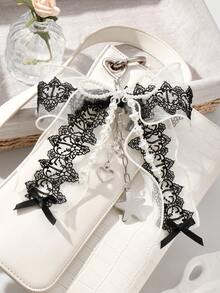 ROMWE Kawaii 1 件 Y2K 风格手工串珠钥匙扣，配人造珍珠、黑白蕾丝蝴蝶结、心形、星形吊坠装饰，复古哥特式时尚配饰，适合女士、女孩日常穿着、节日礼物、万圣节 - 多色-23 - 查看 5