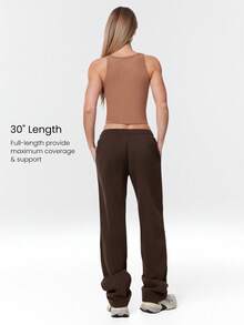 GLOWMODE 30" Pantalones de chándal de pierna ancha de felpa de uso diario con cintura ajustable con cordón y bolsillos laterales para uso casual diario - Marrón Chocolate - Ver 4