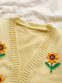 Vintaside Kids Girls' Cute Sunflower Shawl Cardigan Fall Winter - Yellow - View 9