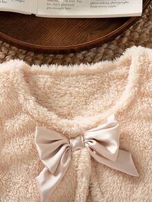 SHEIN 2 件套年轻女孩秋冬装，精致优雅风格加厚背心和格子连衣裙 - 杏色 - 查看 4