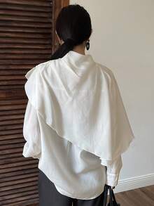 Livesso Women's Loose Chiffon Blouse, Casual Business Office Wear, Long Sleeve, Shawl Collar, Suitable For Spring, Summer, Autumn