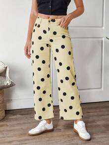 EMERY ROSE Quần jean ống rộng túi chéo chấm bi thường ngày dành cho nữ - Màu Khaki - Xem 3