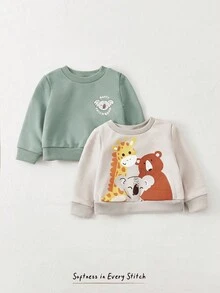Cozy Pixies Baby Boy 2pcs Cartoon Graphic Sweatshirt Cartoon,In Fall/Winter - Light Grey - View 3