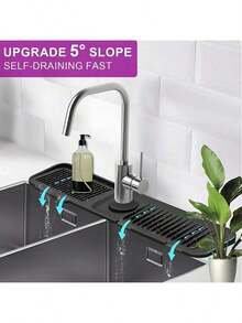 SHEIN 1 件装硅胶排水垫厨房/浴室水槽防溅防滑表面垫/架，装饰性防滑台面保护垫，家居和厨房装饰及实用礼品，舒适的秋冬风格 - 灰色 - 查看 3