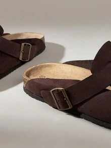 Solecia Giày sandal nam trơn màu đa năng thường ngày - Cà phê nâu - Xem 5