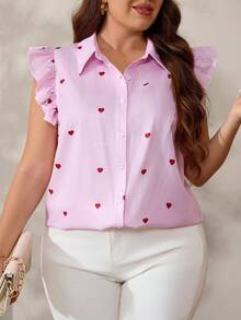 EMERY ROSE Blusa de mujer talla grande con estampado de corazones a rayas, para verano - Multicolor - Ver 5