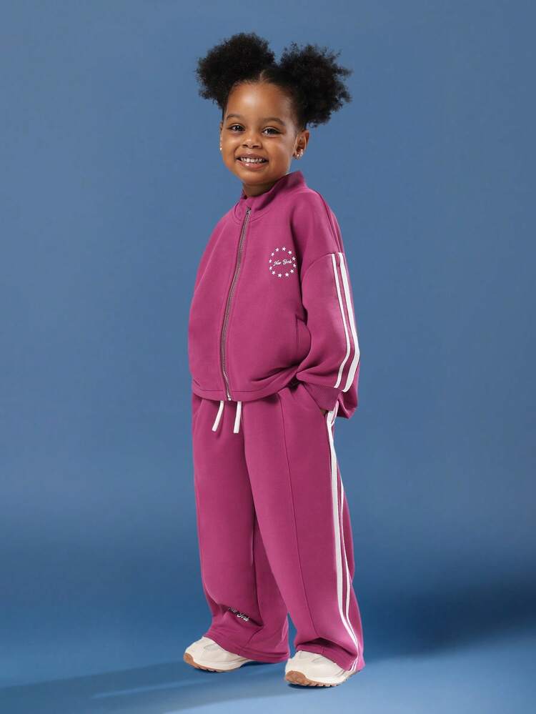 Full Zip Through Hoodie With Wide Leg Sweatpants Set