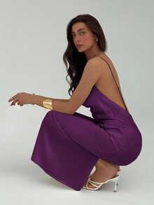 Aloruh 女式纯色简约无袖连衣裙 - 紫色 - 查看 5