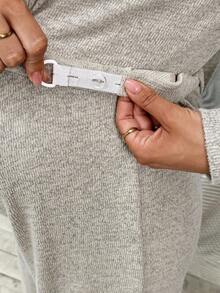 SHEIN 三件套孕妇装：纯色长袖外套、吊带背心和可调节腰围长裤，休闲装 - 杏色 - 查看 5