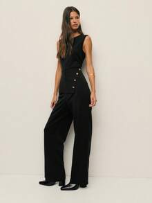Nöista Women's Elegant Solid Color Sleeveless Jumpsuit For Commuting - Black - View 2