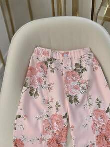 SHEIN LUNE 女士优雅花卉印花办公室裤 - 粉色 - 查看 3