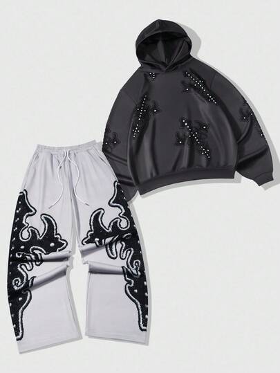 Street Life Men's Cross Hoodie And Relaxed Fit Pants Set, Fall Clothes