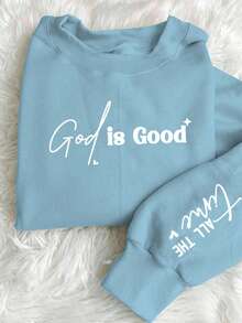 Glissea 上帝是善良的女士休闲套头衫 - 藍色 - 查看 3