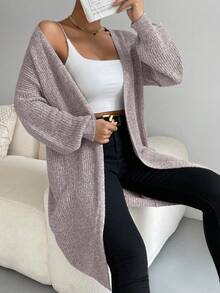 EMERY ROSE Cardigan lungo casual in maglia a tinta unita con spalle scoperte e maniche lunghe, adatto per l'autunno