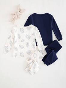 Cozy Pixies 4 pezzi Set pigiama aderente per bambino - Maglietta a girocollo a maniche lunghe e pantaloni lunghi in maglia morbida tinta unita, Maglietta a girocollo a maniche lunghe con stampa floreale e pantaloni lunghi in vita elastica