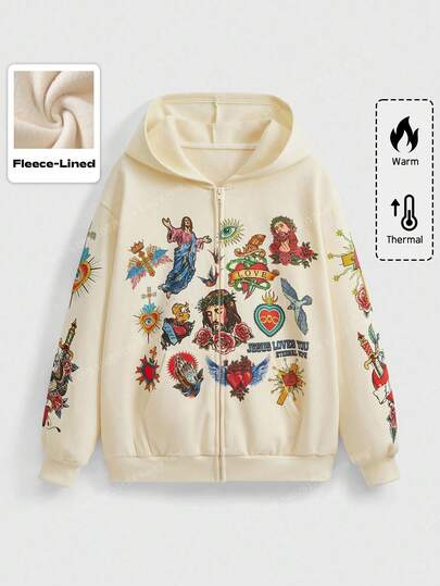 Street Life Sweat-shirt-shirt ample avec graphique de Vierge Marie et croix, style streetwear Y2K Halloween