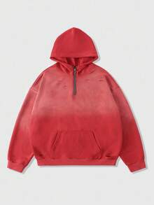 ROMWE MEN Street Life Men's Distressed Hoodie With Holes, Loose Short Style, Fall - Red - View 1