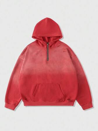 Street Life Felpa con cappuccio consumata da uomo con fori, stile corto e ampio, adatta per l'autunno