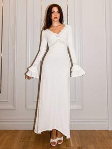 Modelyn Women's Fashionable, Elegant And Sexy Lace Patchwork White Dress - White - View 5