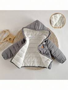 Loomiva 男婴连帽长袖夹克外套，秋冬季保暖加厚内衬 - 灰色 - 查看 3