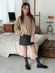 DAZY 青少年女孩日常休闲毛衣，秋季 - 卡其色 - 查看 2