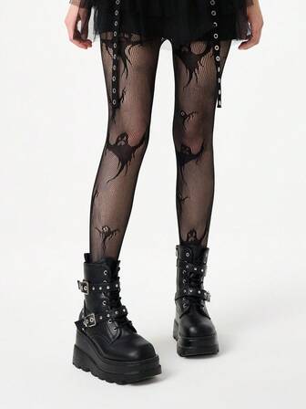 Grunge Punk 1 Paar schwarze, hochdehnbare, sexy Halloween Leggings