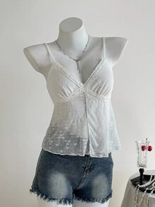 Comfortcana 女士优雅浪漫白色刺绣吊带背心