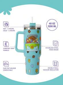 SCOOBY-DOO X SHEIN Cartoon Pattern 40oz Tumbler With Handle, Insulated Cup, Vacuum Insulated Water Bottle, Stainless Steel Travel Mug, Car Mug,Tumbler, Gift For Friends - Green - View 3