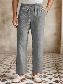 HIMLAND Men's Casual Vertical Striped Tapered Pants, Fall