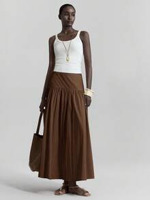 Ontre 2026 Spring/Summer New Brown High-Waisted Women's Pleated Skirt, Modern Elegant Romantic Casual Commute Office Suitable For Wedding Guest, Beach Vacation, Concert, Party - Brown - View 6