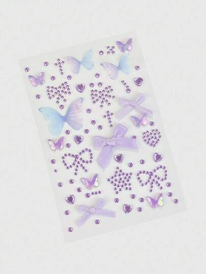 Kawaii 1pc Lace Bow, Heart, Star, Cross, Diamond Glitter & Gem Face Stickers