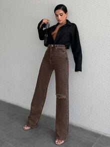 EURMUSE Women's Distressed Jeans - Brown - View 5