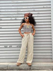 Coolane Kids Tween 女童春夏/街头风格条纹纹理白色宽松裤 - 彩色 - 查看 7