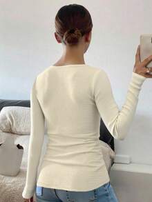 INAWLY Áo cánh dài tay hở vai thời trang mới, ôm sát, cỡ lớn dành cho nữ - Màu be - Xem 2