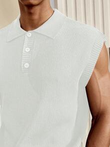 SWAVVY Men's Knitted Casual Loose Fit Short Sleeve Sleeveless Tank Top, For Fall Winter - White - View 7