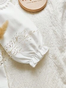 SHEIN Vintaside Kids 女婴白色蕾丝领长袖衬衫，时尚百搭休闲衬衫，舒适时尚，适合日常穿着，春秋季 - 白色 - 查看 7