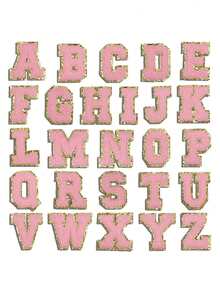 1pc, Pink A-Z 26 Patches With Letters, Ironing On Letters Patch, Clothing Jacket Bag Ornaments Accessories, Alphabet Badges Stickers - Pink - View 3