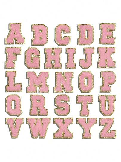 1pc, Pink A-Z 26 Patches With Letters, Ironing On Letters Patch, Clothing Jacket Bag Ornaments Accessories, Alphabet Badges Stickers