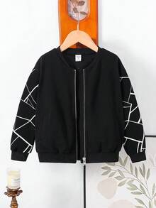 SHEIN 秋冬少女针织休闲宽松拉链长袖外套 - 黑色 - 查看 9